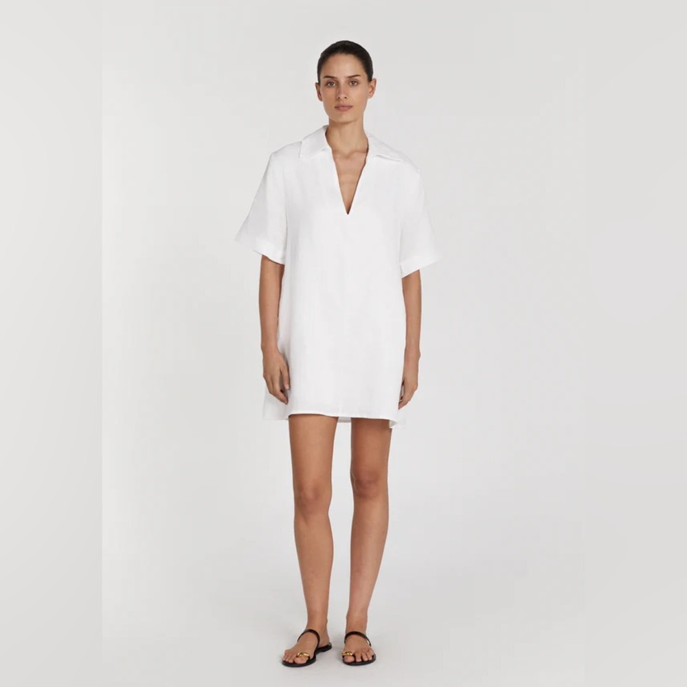 DISSH CANDICE WHITE LINEN SMOCK DRESS